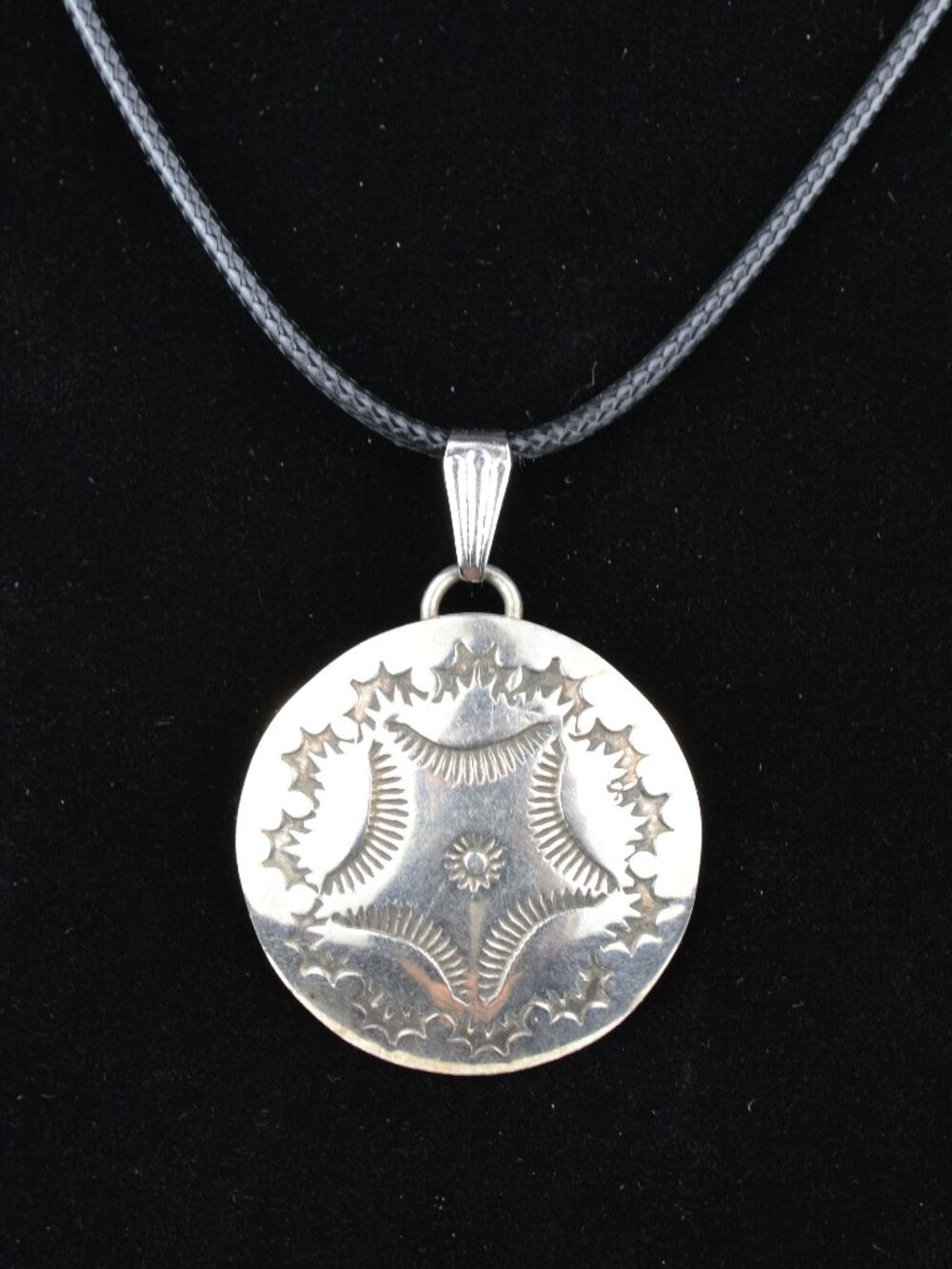 Native American Navajo Sterling Silver Stamped Starburst Sun Concho Pendant VTG